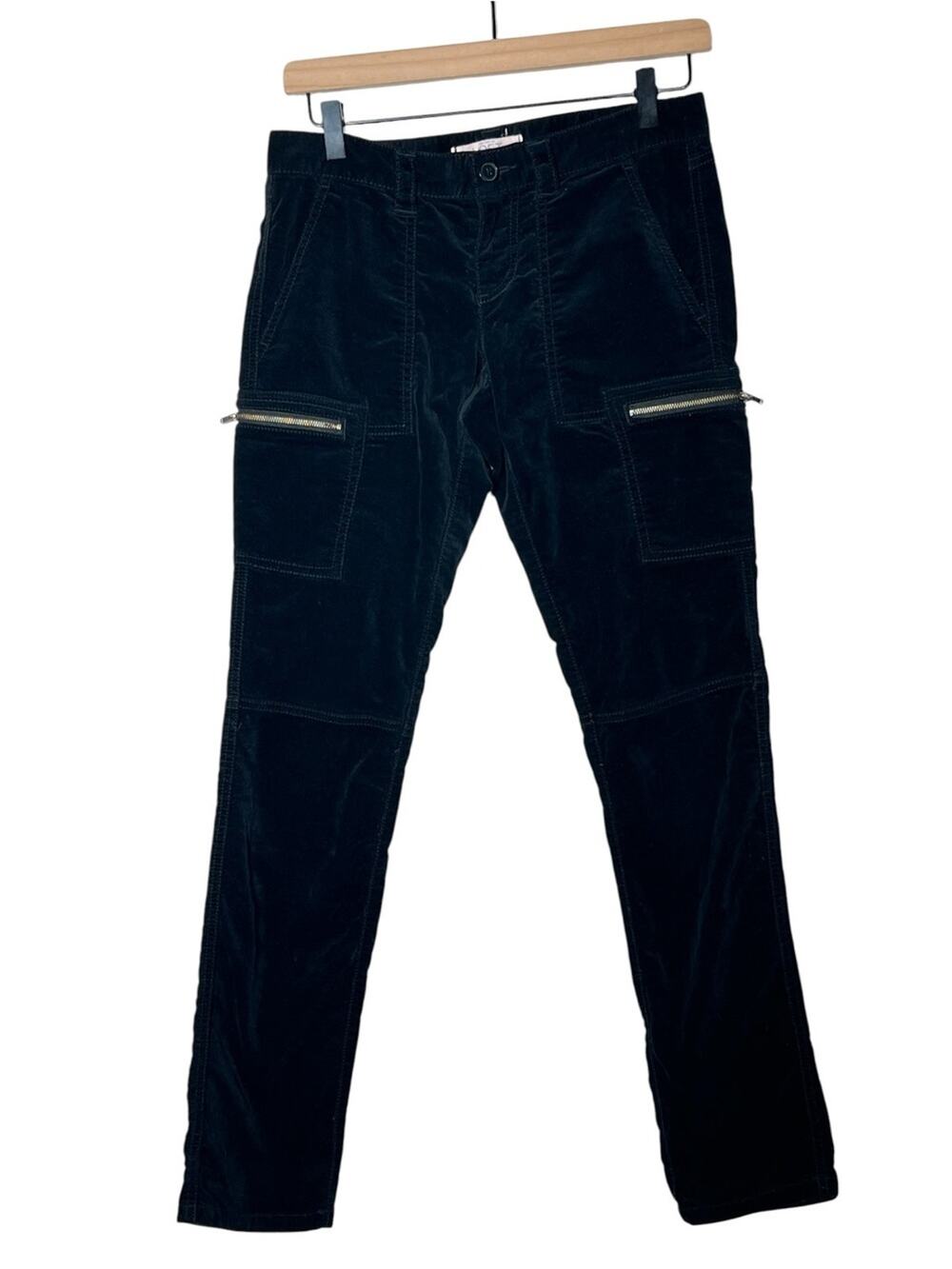 Loft black velvet skinny leg pants with zipper accents size 0 B116